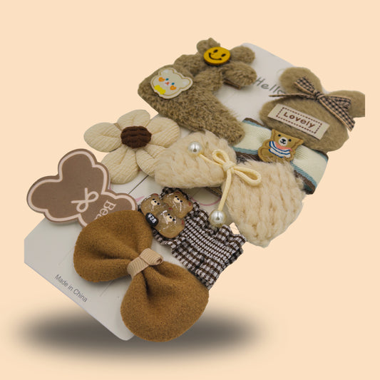 Cute Brown Bear Hair Clip Set